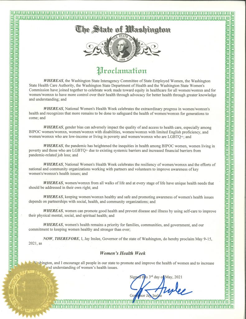 Women's Health Week proclamation 2021