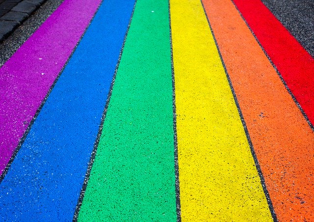 sidewalk painted in rainbow colors